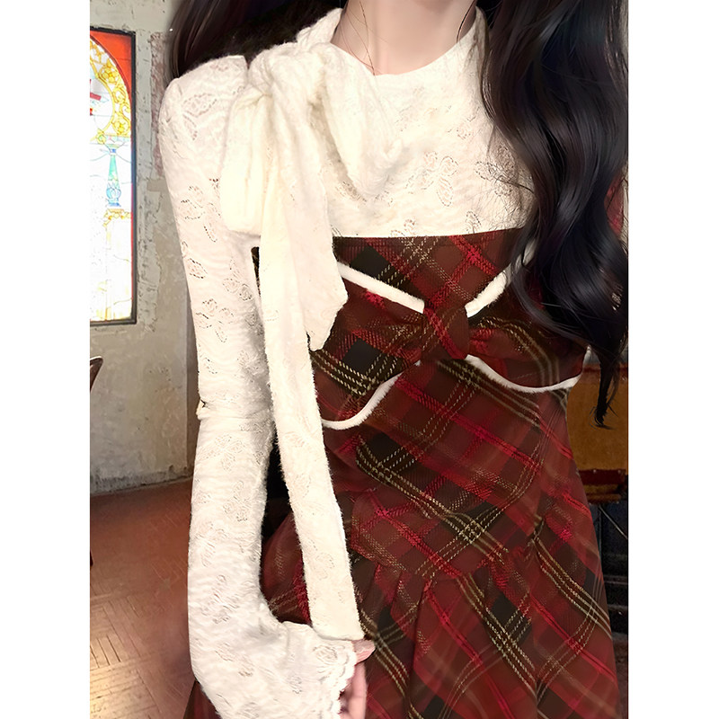 红格氛围感连衣裙夹棉外套打底衫毛呢套装韩版万圣节设计感三件套,淘宝优惠券,粉丝福利购,淘宝优惠卷