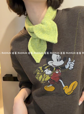 RuoXun冬季叶子领纯色小围巾保暖小配饰简约基础百搭围脖女