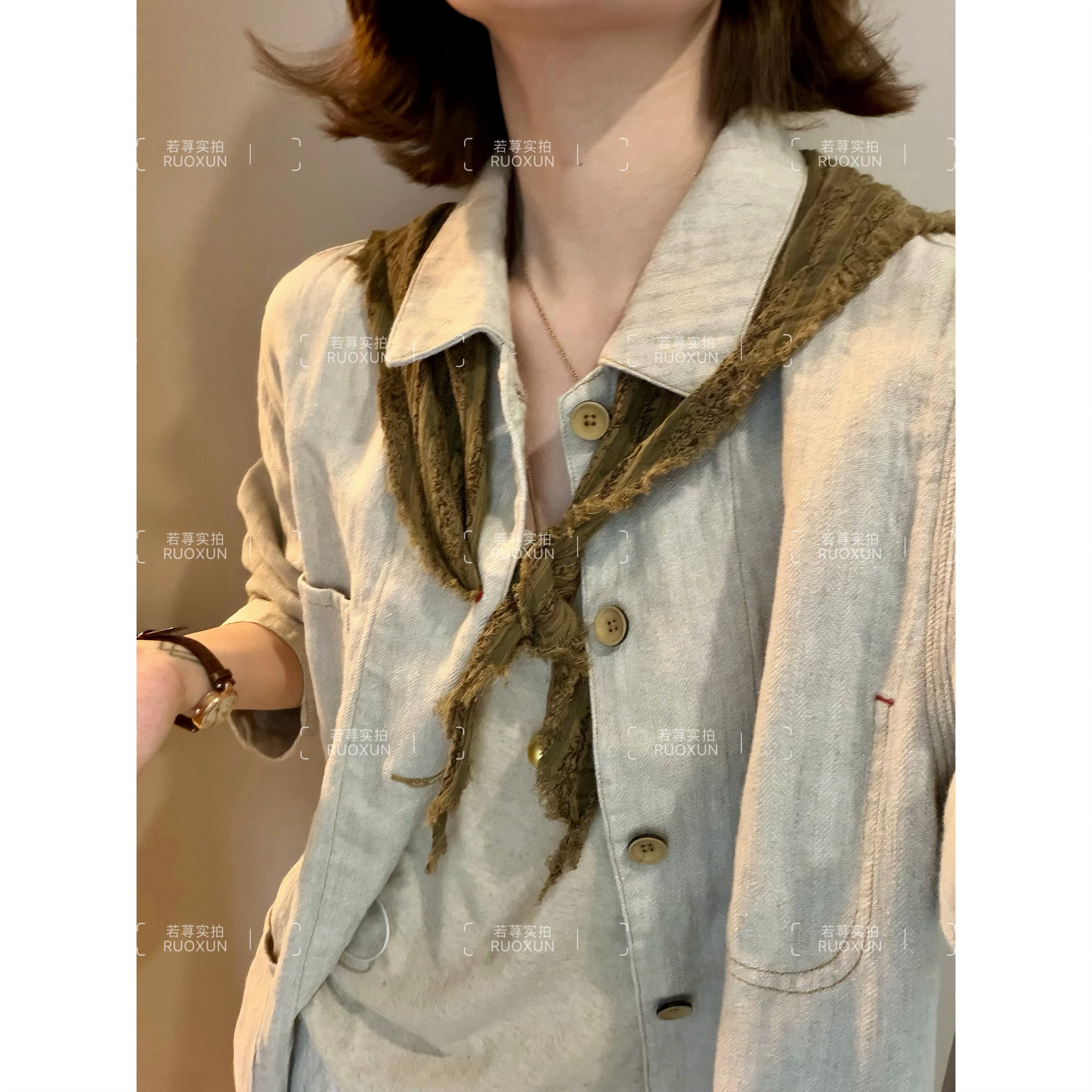 RuoXun26新款日系复古废土风小领巾女做旧流苏三角巾防风护颈配饰,淘宝优惠券,粉丝福利购,淘宝优惠卷