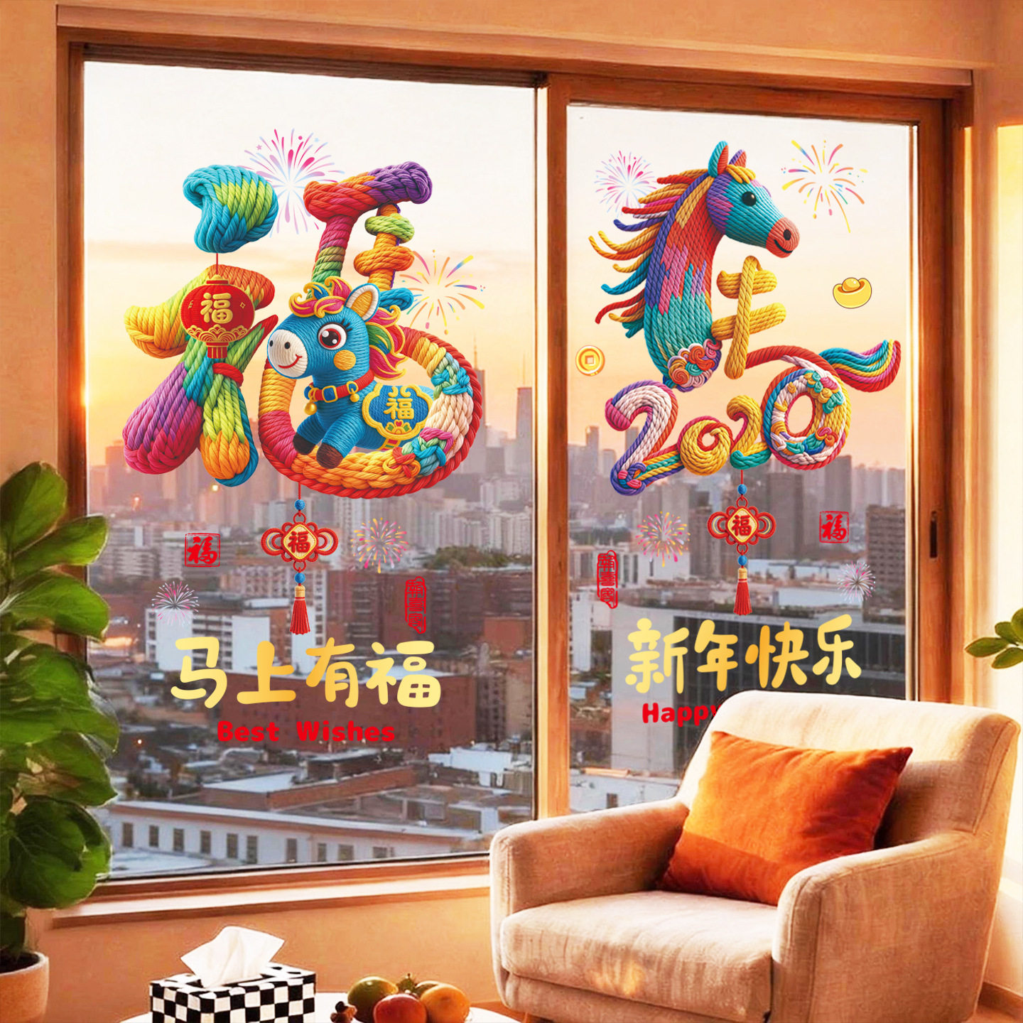 马年2026过年卡通店铺新年装饰布置福春贴纸春节静电氛围元旦窗花,淘宝优惠券,粉丝福利购,淘宝优惠卷