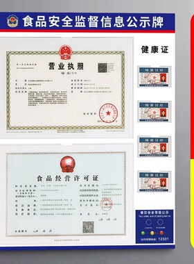 健康证公示栏餐饮三合一营业执照食品安全信息卫生许可监督展示牌