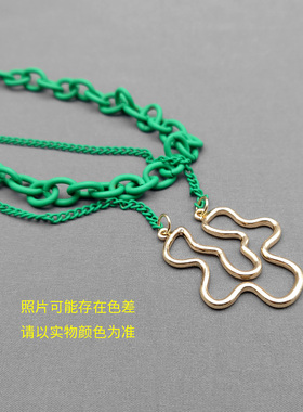 绿色金属合金双层项链外贸出口尾单时尚烤漆跨境货源批发小众饰品