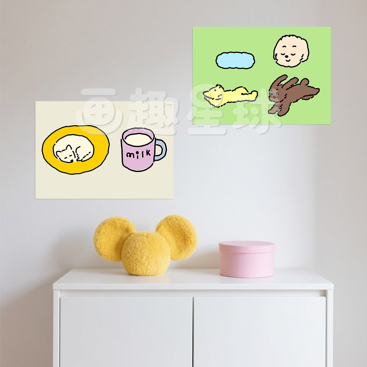 ins风卡通小熊装饰画可爱小狗无框挂画学生宿舍卧室床头背景墙贴,淘宝优惠券,粉丝福利购,淘宝优惠卷