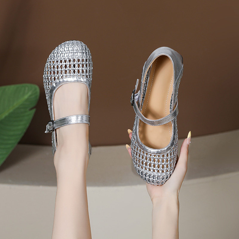 夏季镂空编织包头凉鞋真皮玛丽珍女鞋透气软底不累脚低跟妈妈鞋,淘宝优惠券,粉丝福利购,淘宝优惠卷