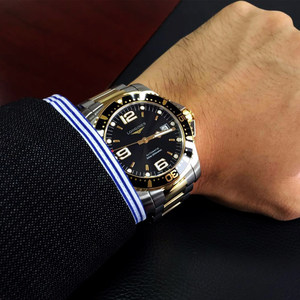 瑞士名表浪琴康卡斯系列潜水间金黑腕表机械男表L3.742.3.56.7