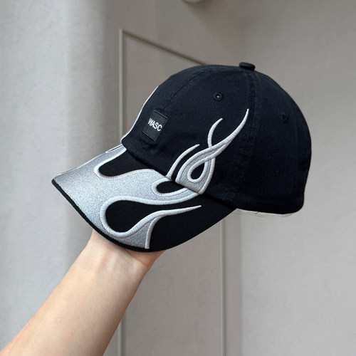 时尚正品美式嘻哈重工刺绣火焰棒球帽男女加深大头围潮牌鸭舌帽子 - 图1