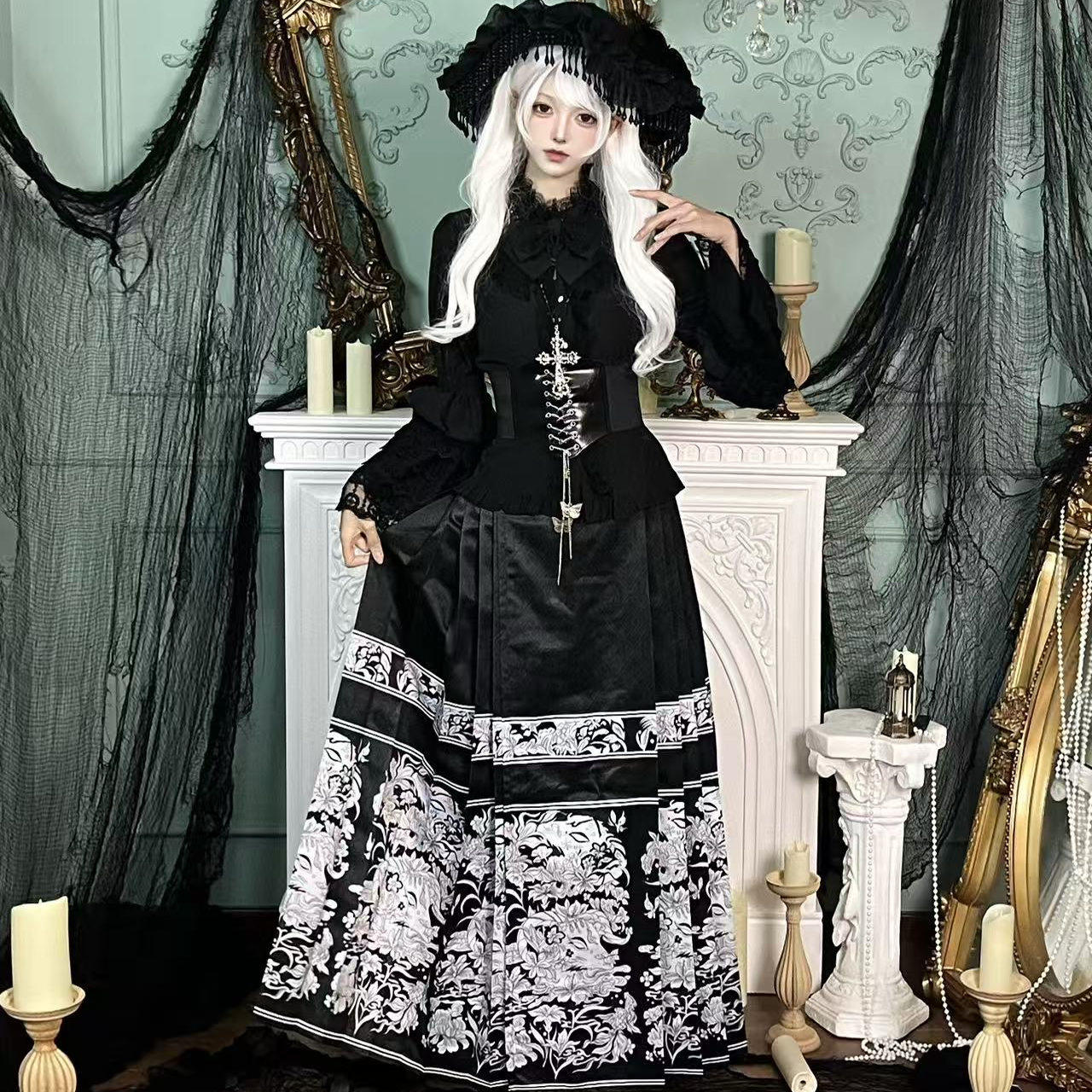 汉洋折衷哥特风明制原创琵琶袖马面洛丽塔秋冬套装圣诞节洛丽塔,淘宝优惠券,粉丝福利购,淘宝优惠卷