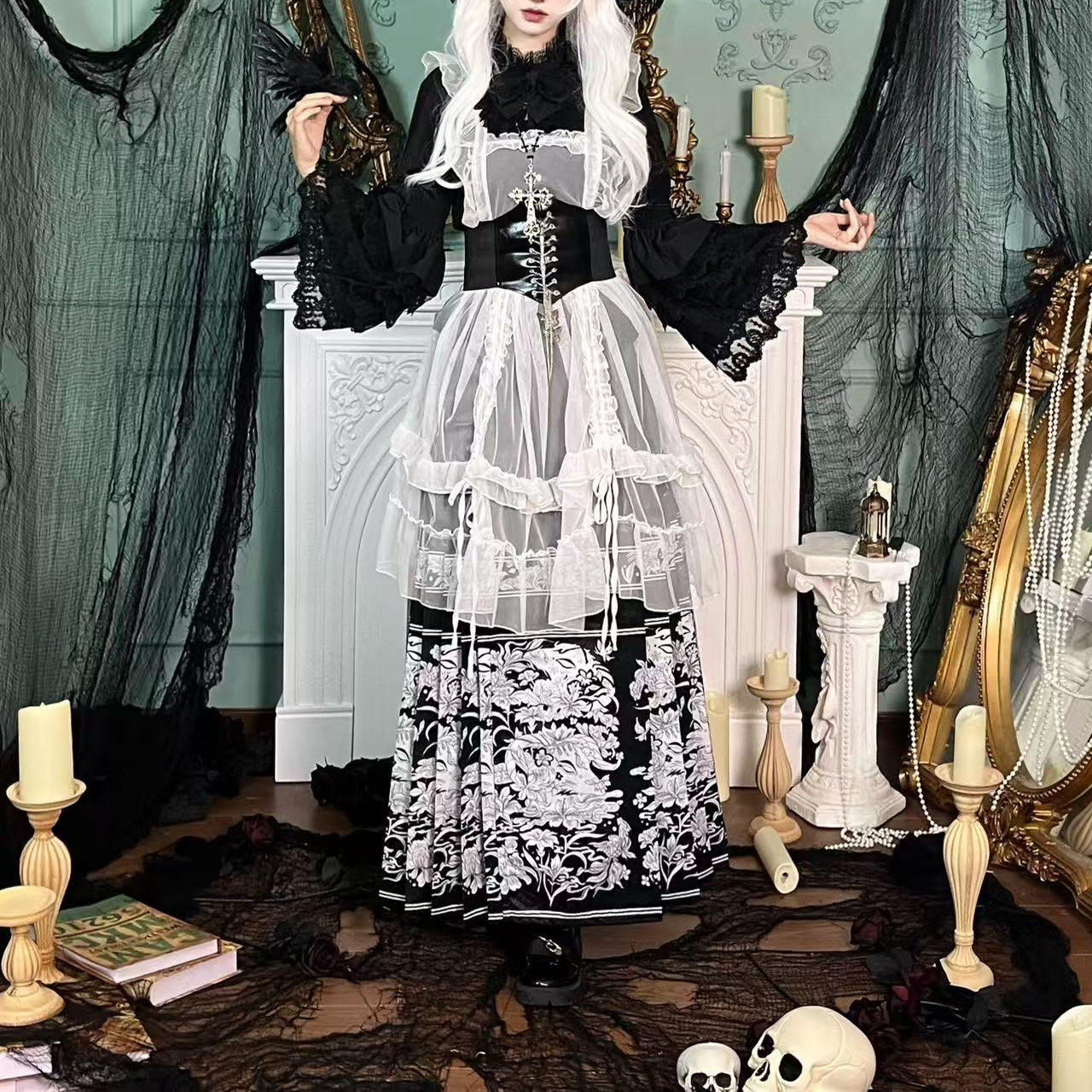 汉洋折衷哥特风明制原创琵琶袖马面洛丽塔秋冬套装圣诞节洛丽塔,淘宝优惠券,粉丝福利购,淘宝优惠卷