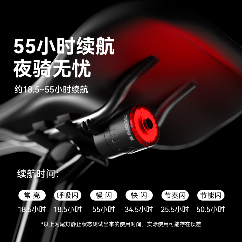 BLACKDOG黑狗自行车尾灯夜骑灯山地车公路车智能刹车感应骑行装备 - 图2