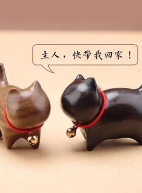 好奇猫绿檀桌面猫猫摆件