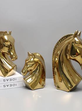 简约创意树脂金色马头摆件样板房酒店家居玄关书房桌面客厅饰品