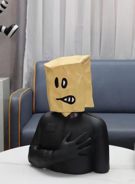 欧式轻奢抽象蒙脸人物头像树脂摆件客厅卧室玄关样板房家居装饰品