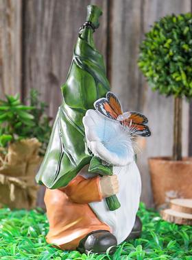 美式花园太阳能精灵小矮人树脂摆件园林侏儒雕塑发光夜灯景观装饰