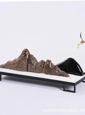 新中式简约黑色金属长形托盘样板房客厅茶几茶室书房家居装饰品