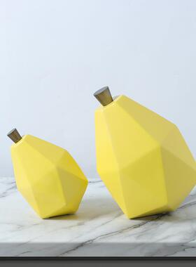 几何雪梨摆件树脂黄色抽象水果电视柜床头柜玄关书柜酒柜软装饰品
