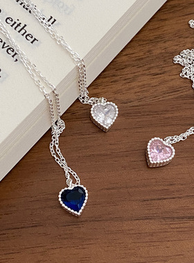 英国coopkoops925银项链女爱心锆石锁骨链粉蓝色锆石闺蜜女友