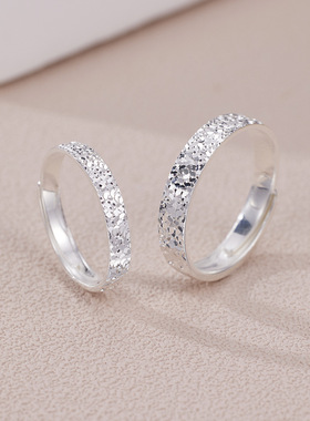 英国coopkoop时尚时尚s999银超闪碎冰冰男女情侣戒指新款锤纹