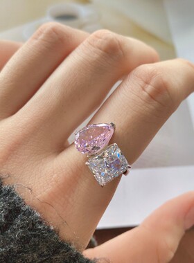 英国coopkoops925银双主石冰花切戒指女镶嵌高碳钻锆石欧美高级