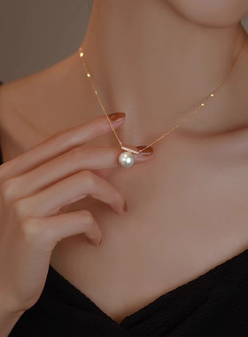 英国coopkoop简约锆石一字平衡木珍珠项链女款新款时尚百搭夏季