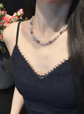 极光！混彩紫色莫兰迪珍珠项链