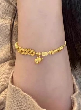 盘缠铜钱手炼纯银k金店同款沙金新中式五帝钱葫芦盘缠手串国风手