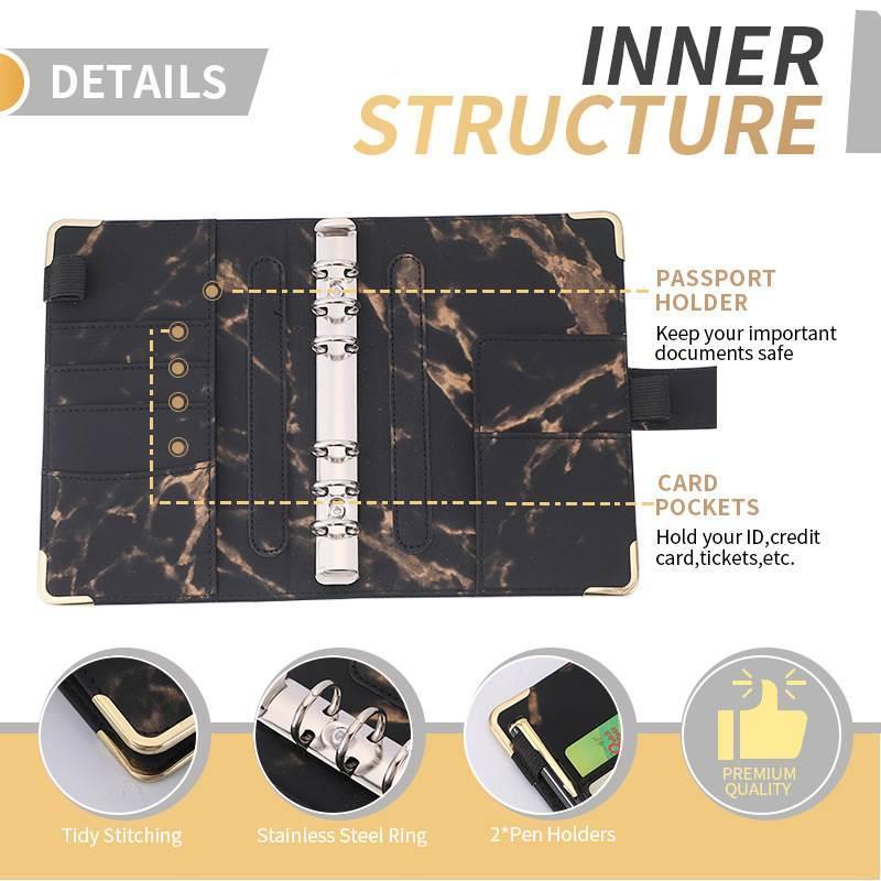 A6 PU marble budget binder book saving money cash organizer - 图0