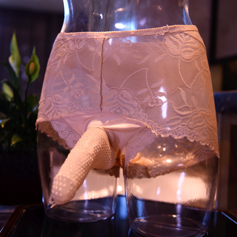 伪娘内裤男式蕾丝男女通用超薄冰丝丝袜开档内裤透明隐形紧身男士 - 图3