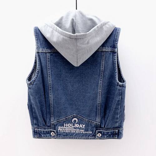短款连帽牛仔马甲女Korean version of short hooded denim vest - 图2
