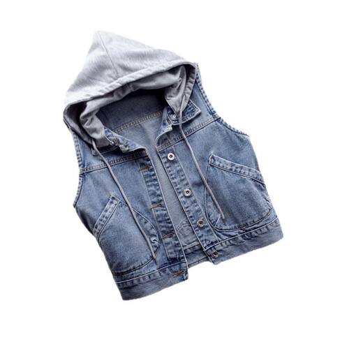 短款连帽牛仔马甲女Korean version of short hooded denim vest - 图3