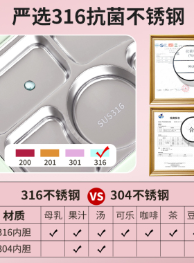 316不锈钢保温饭盒学生小学生专用分格儿童餐盘幼儿园便当餐盒668