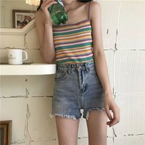 Color Stripe Small Harnesses Vest Woman Summer New Outwear Inins Ultra Fire Fashion Sexy Hot Girl Sleeveless Blouse