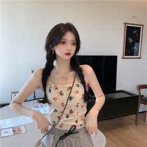 Flowers Crushed Flower Hanging neck scarlet vest Women Summer Spice Girls Sexy Sexy Smear butterfly knot Outside Wearing blouses