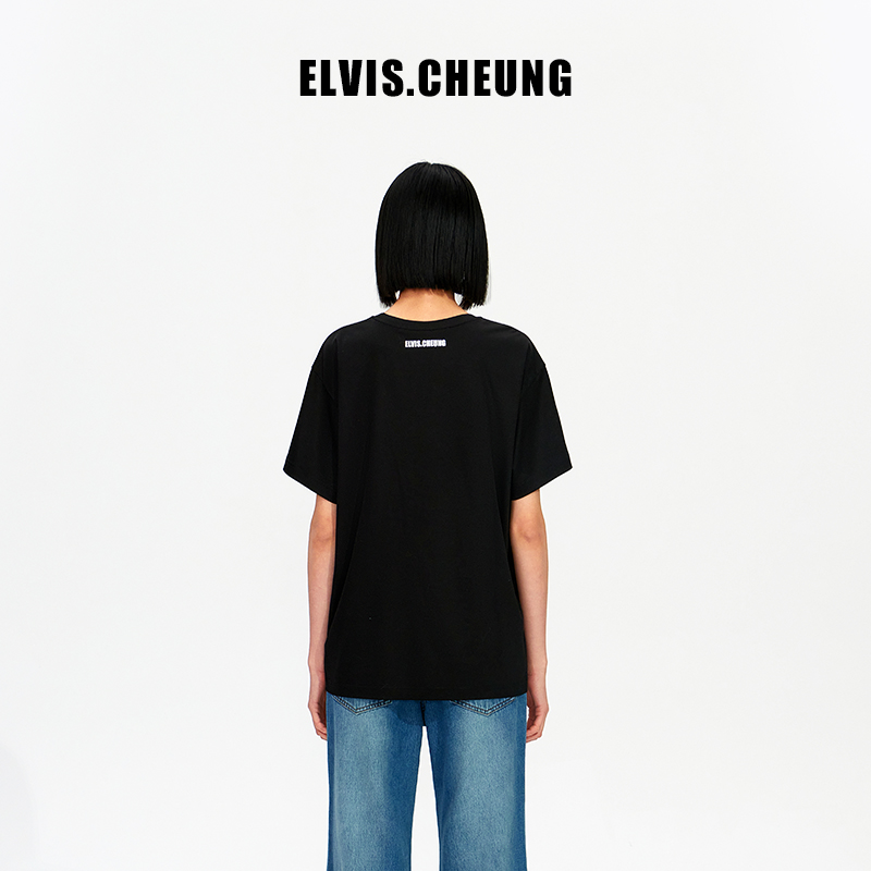 ELVIS.CHEUNG23秋冬新品财运兴龙吉祥印花丝光休闲短袖T恤男女 - 图1