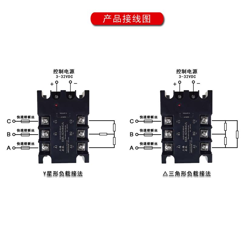 10A三相固态继电器25A 40A 100A电加热电机直流控交流12VDC380VAC - 图0