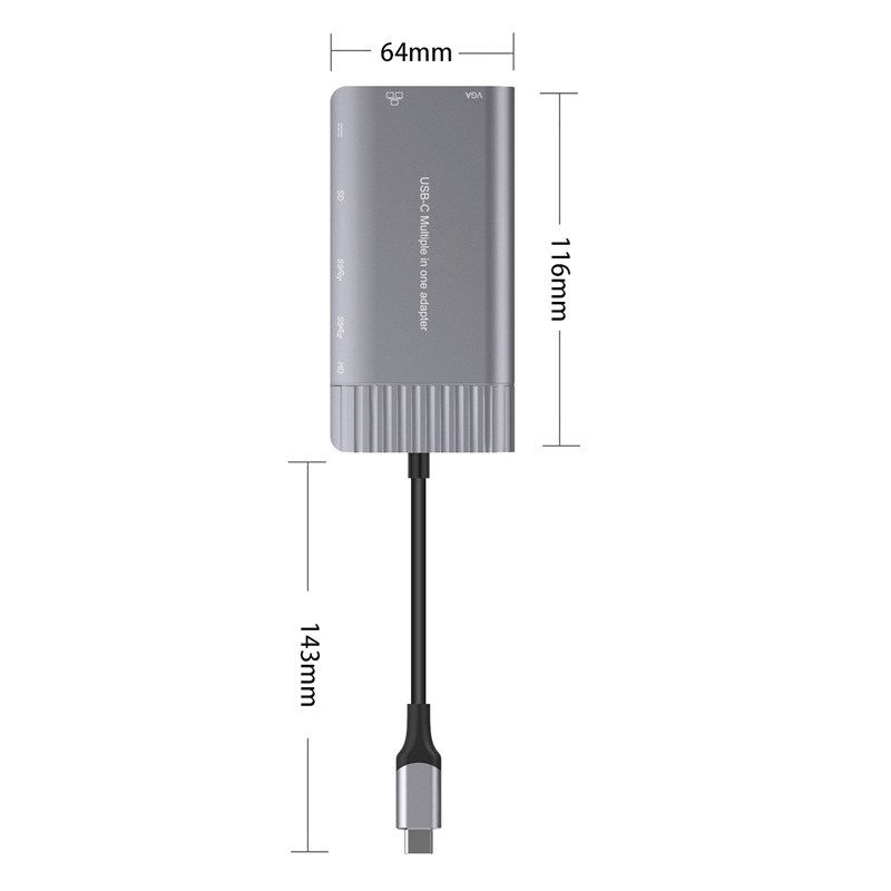 Type-C to HDMI+2 Port USB3.0+SD+PD+Gigabit Ethernet Port+VGA - 图2