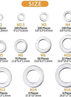 Flat Washers - 1080PCS Flat Washers 11 Sizes Stainless Steel