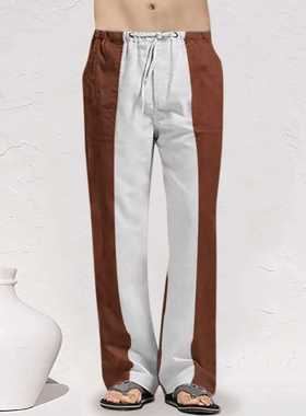 Men's Casual Patchwork Pants Full Length Pants Mid Waist Poc