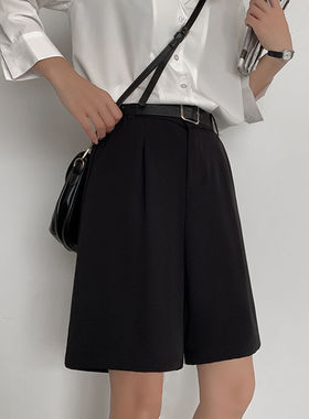 Summer Shorts for Women Wide Leg High Waist Black Loose Kore