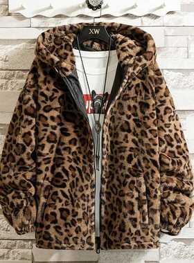 Autumn Soft Leopard Jacket Men Zipper Hoodies Hooded Coat Fa