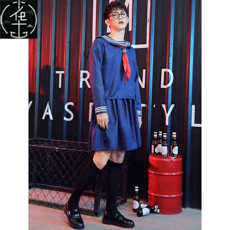 Puppet Niang Anti-string Deep Navy Sailor Tie Student Skirt-图0