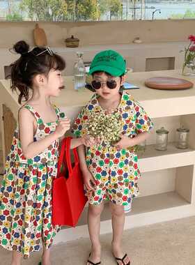 MILANCEL 2022 Summer Boys Shorts 2pcs Girl's Flower Suspende