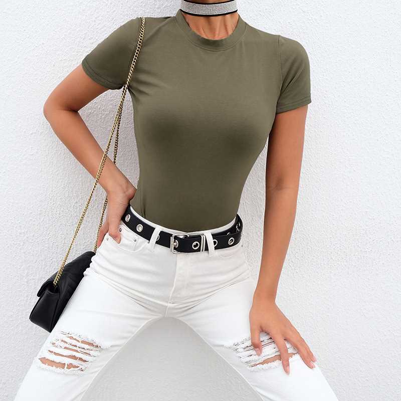 Casual Basic Black White Bodysuit Women Summer Short Sleeve - 图3