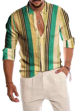 Men's Shirt Long Sleeve Hawaiian Social Luxury Butto