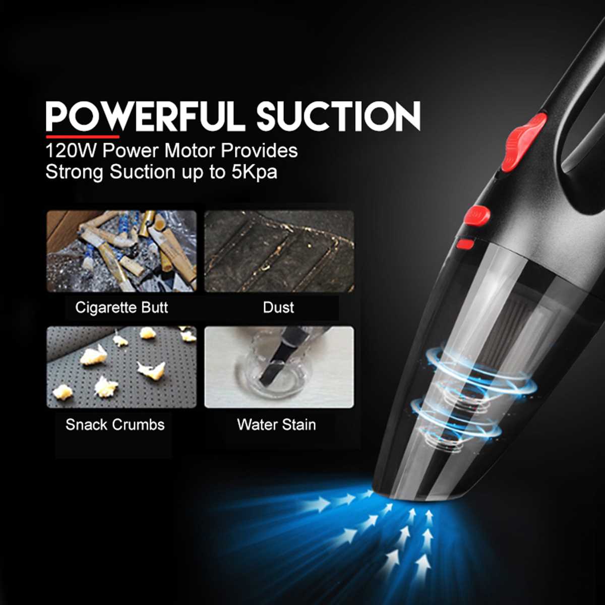 Newest 120W 12V Vaccum Cleaner 5000PA Super Suction Portable - 图2