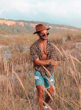 2022 European and American new leopard print men's shirt top