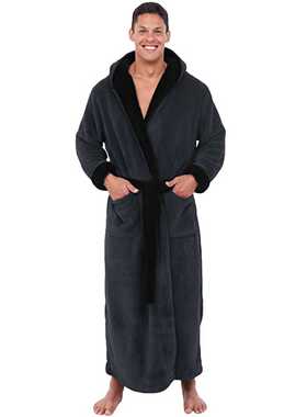 Fashion Men's Long Sleeve Hooded Bathrobe Plush Housecoat Ba