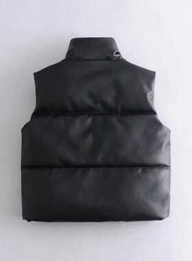 2021 fashion PU Faux leather jacket women sleeveless thick c