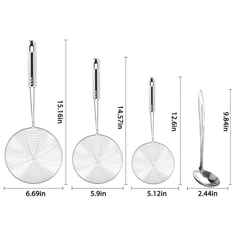 Skimmer Spoon, 4 Pack Stainless Steel Spider Strainer Skimme - 图0