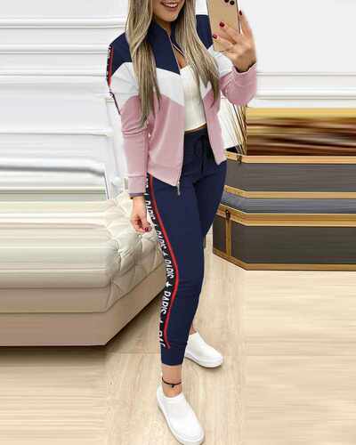 Fashion Tracksuit 2 Piece Set Autumn Winter Zipper Jacket + - 图1