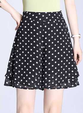 Chiffon Polka Dot Summer Shorts for Women Woman Black Ladies